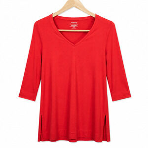 Chicos The Ultimate Tee Womens Medium Red 3/4 Sleeve Pima Cotton Modal Blend